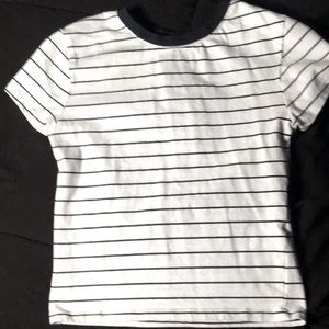 White striped with black cropped tee